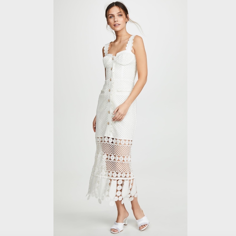 Self Portrait Fishnet Crochet Lace Midi Dress - Size 6 - SOLD OUT EVERYWHERE!